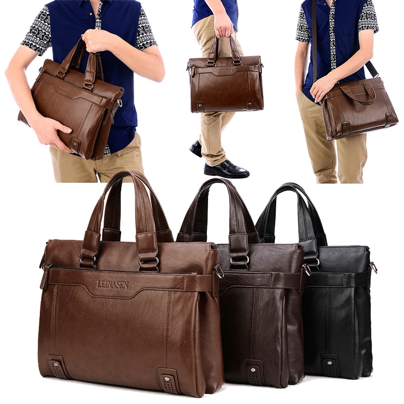 

Large Briefcase Bag for Man PU Leather Handbags Laptop 14 Shoulder Ita Business Office Messenger Portfolio Crossbody Bag Male