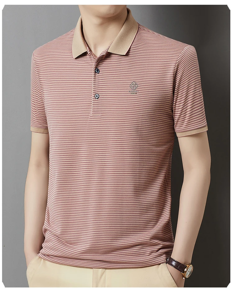 Summer Business Casual Quality Cotton Breathable Comfortable Lapel Polo Short Sleeve Striped Print Design Korean T-shirt Top 17 S65590023adb84784ac62151f15b353378
