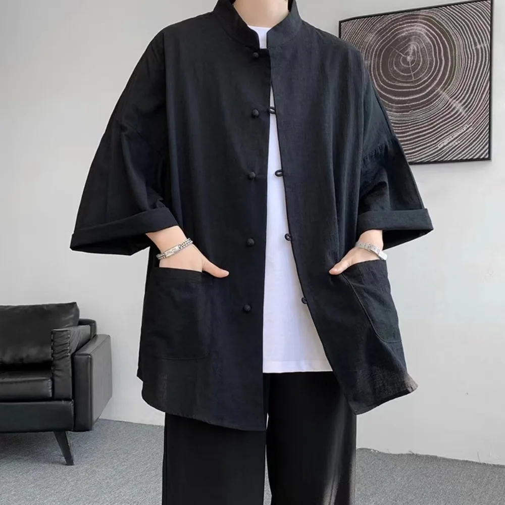 Asia & Pacific Islands Clothing Summer Breathable Japanese Style Men Haori Cotton Linen 3/4 Short Sleeve Kimono Men for japanese kimono,japanese kimono cardigan,japanese kimono shirt
