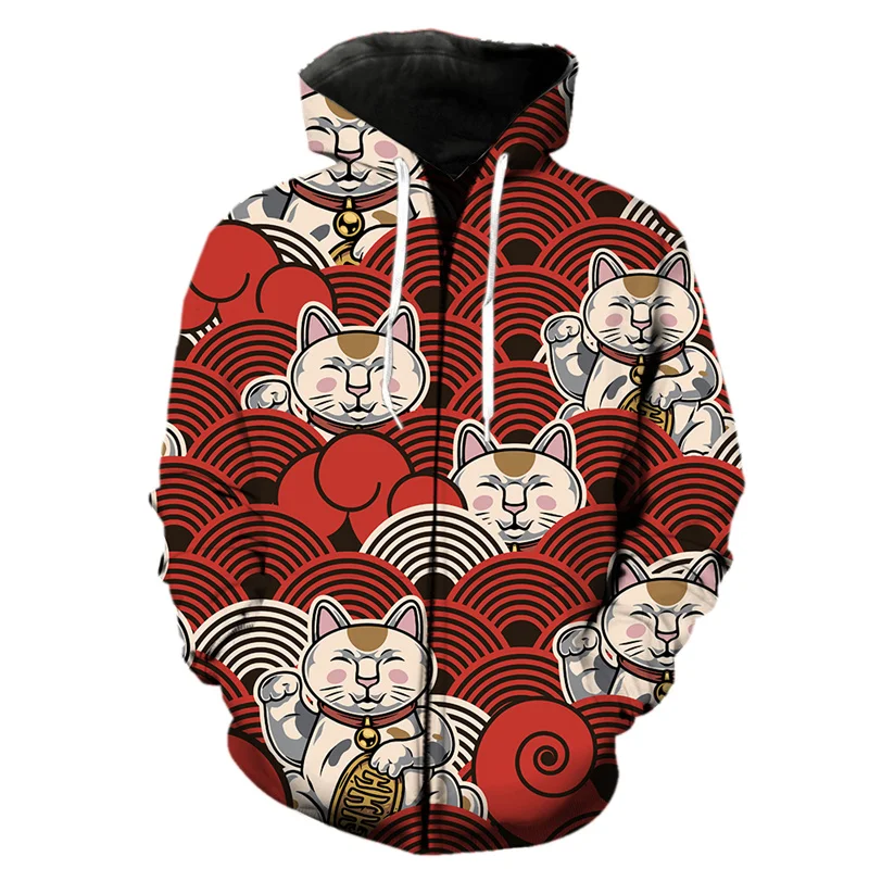 thumbnail image 1 of Sudadera con capucha y cremallera con estampado 3D de gato dragón oriental para hombre, sudadera de manga larga a la moda para niños, sudaderas con capucha Harajuku geniales, 1 of 5
