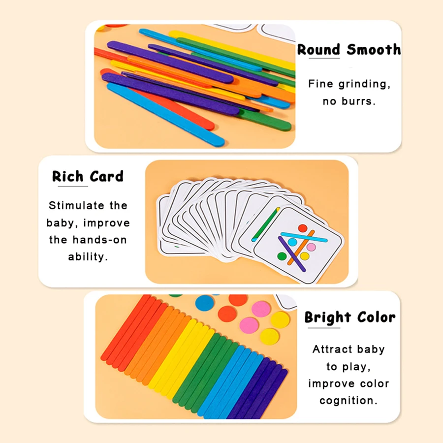 Children's Rainbow Stick Thinking Puzzle Wooden DIY Ice Cream Stick Puzzle Challenge Table Games Montessori Educational Toys 5