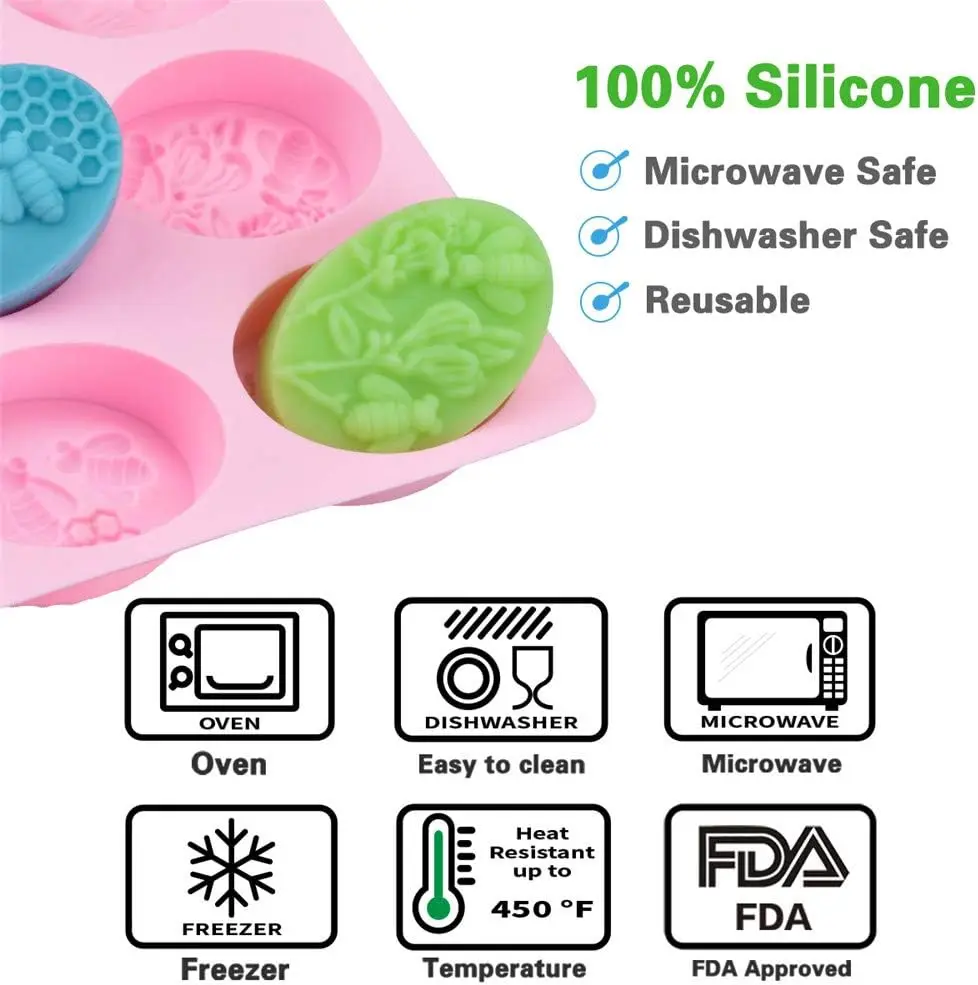 Silicone Soap Molds 6 Cavities Rectangle for Homemade Craft Mold Cake Mold Chocolate Mold ＆ Ice Mold