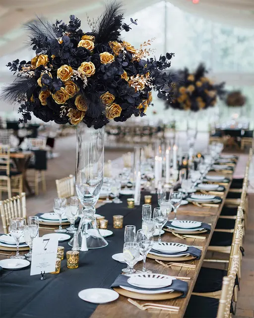 70cm Black Gold Table Centerpieces Ball Rose Pampas Grass Wedding