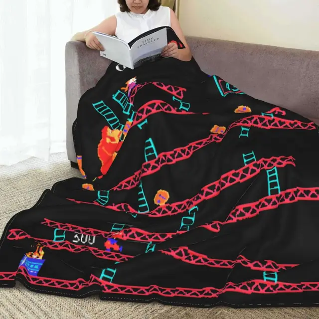 Donkey Kong Blanket Arcade Game Collage Vintage Retro Plush, 46 OFF