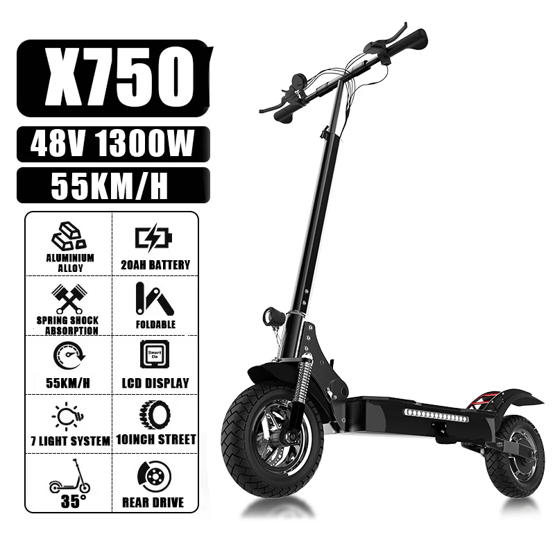 Tout - terrain trottinette électrique 60km / h vitesse 1300W 48v moteur  arrière trotinnette electrique adulte 25kg léger