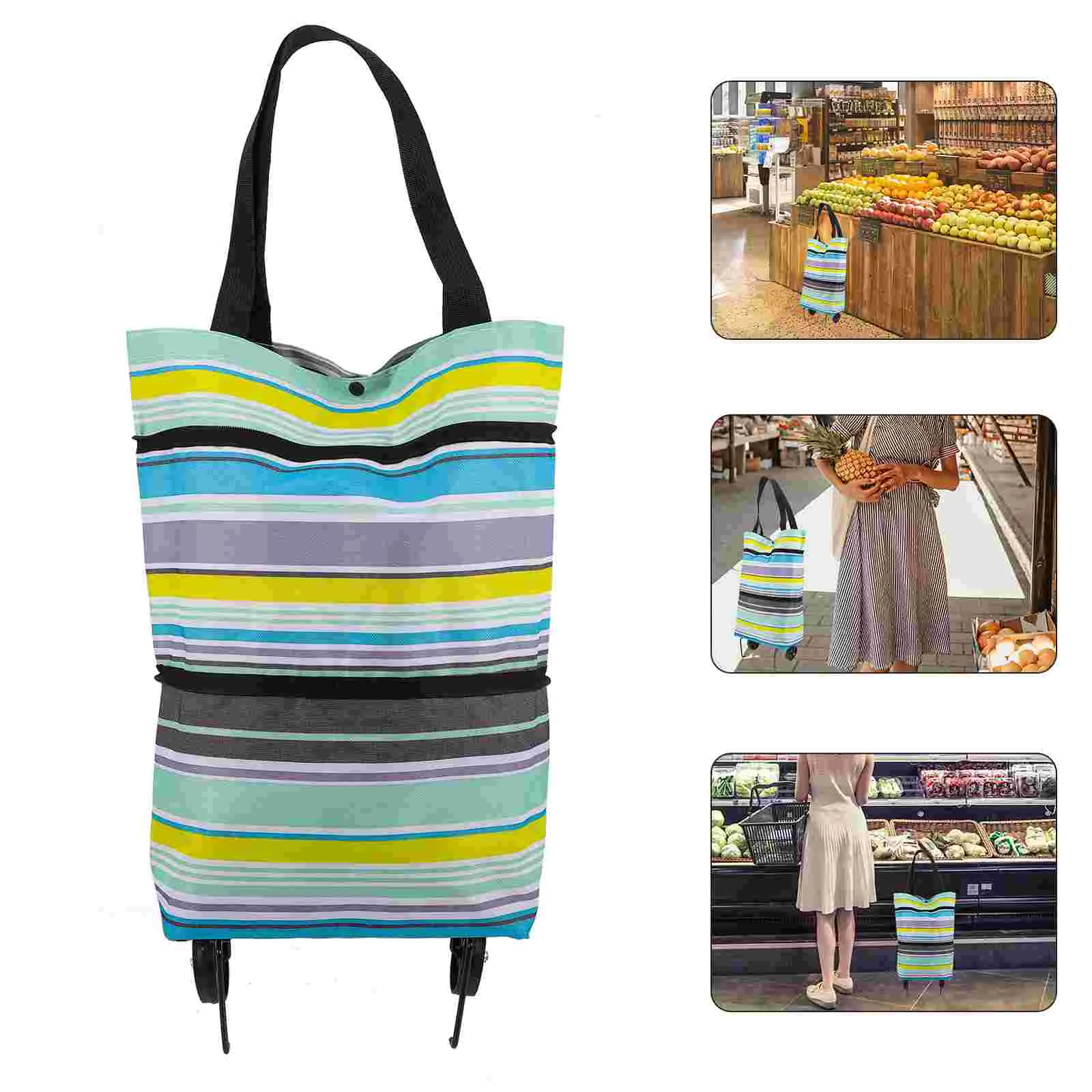

Large Trolley Bag for Shopping Collapsible Storage Bags Capacity Grocery Oxford Cloth Reusable