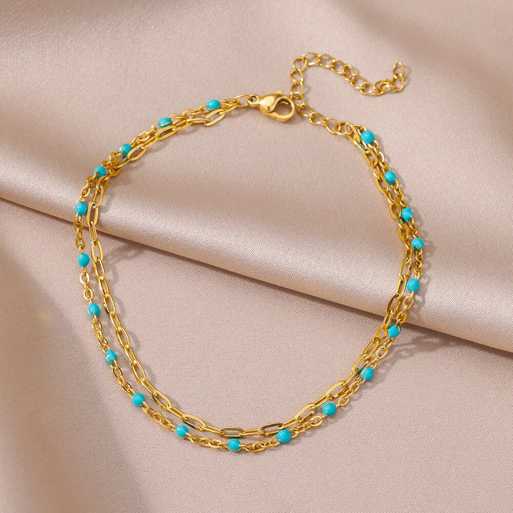 Beads Anklet Fashion Accessories Blue Beads Anklets For Women Vintage Gold Color