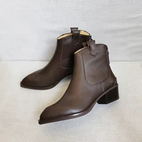 2025 Autumn Classic Chelsea Boots for Woman Genuine Leather Pointy Toe Wedge Heel Ankle Boots Simple Comfortable Cowboy Boots - Image 4