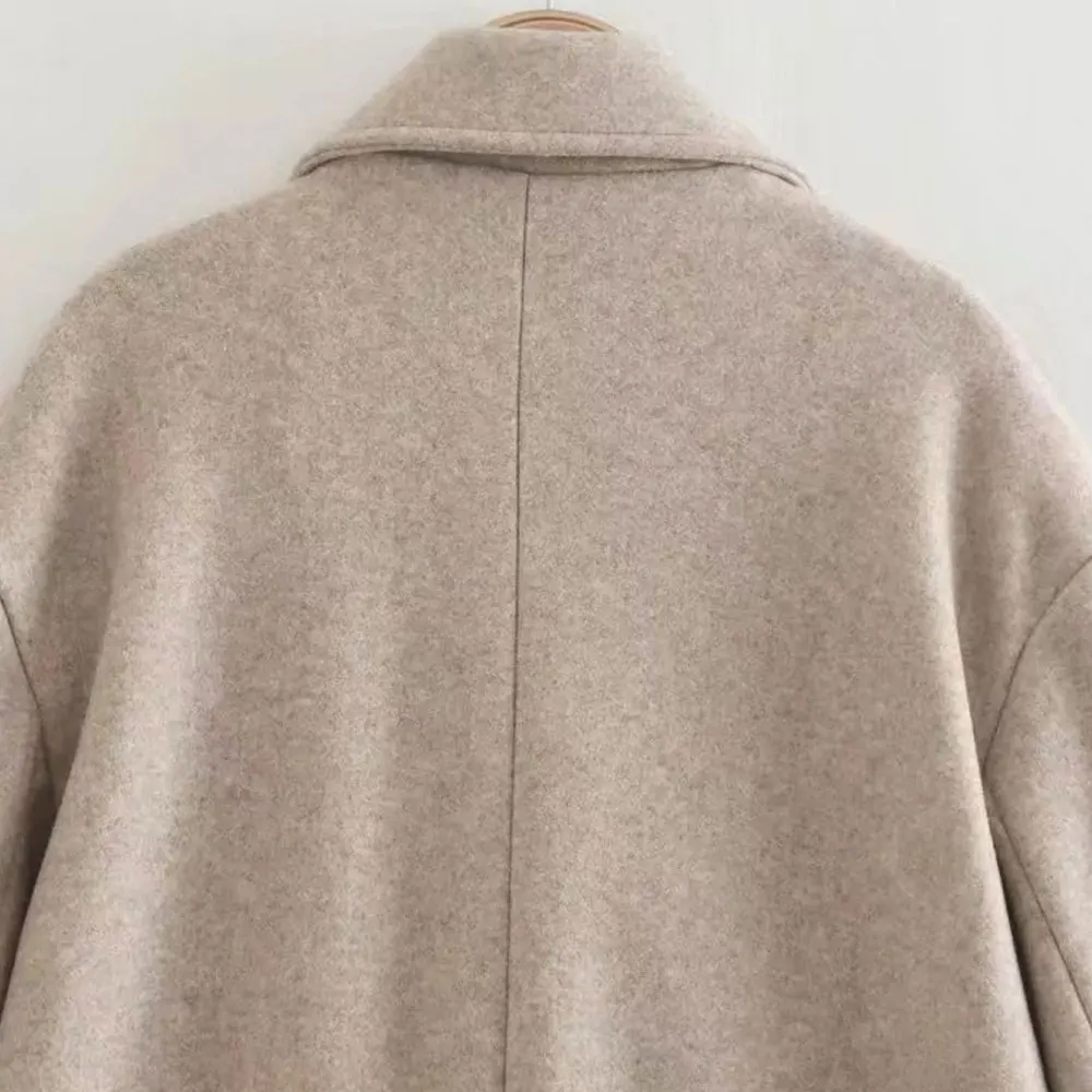 TRAF Women Fashion Oversized Double Breasted Woolen Coat Vintage Long Sleeve Flap Pockets Female Outerwear Chic Overcoat_voghion.com