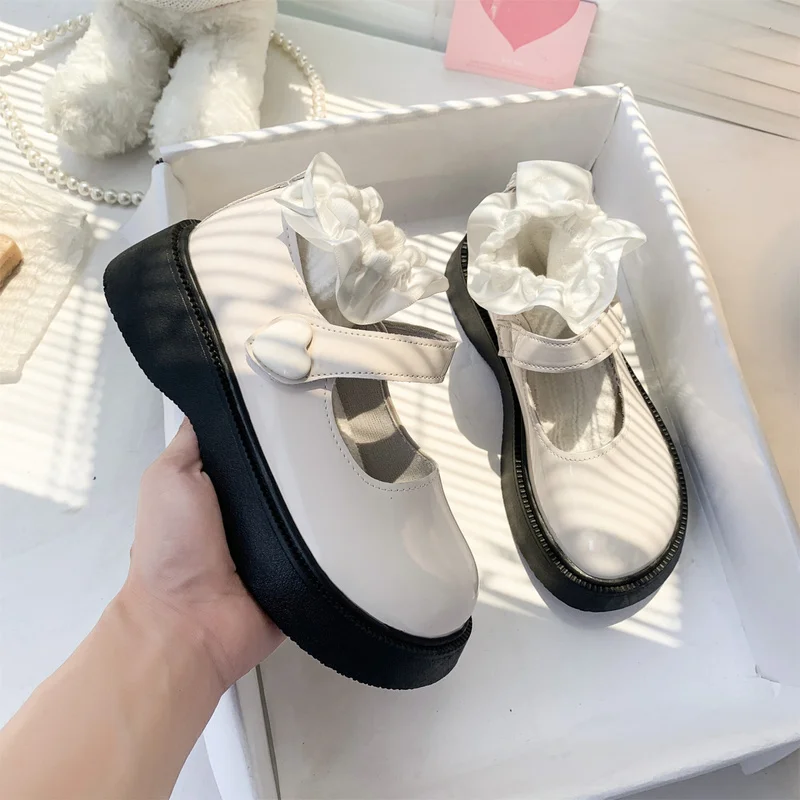 

2022 Chunky Wedges Gothic Patent Leather Round Toe Platform Lolita Mary Jane Flats Ladies Classic Fashion Loafers Solid