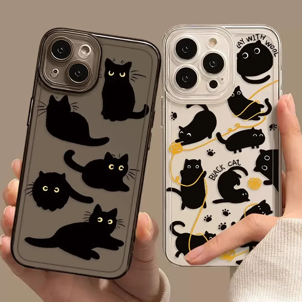 Custodia Trasparente Per Telefono Cartoon Black Cat Per Iphone 7 8 Plus Se2 14 13 12 11 15 Pro Max Mini Xr Xs X Cover Per Iphone 11 Fundas