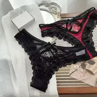 Culotte Patchwork en Maille Respirante avec Nministériels d Papillon Floral, String à Volants en Dentelle, Culotte Transparente, Taille Basse Ajourée pour Dame 3