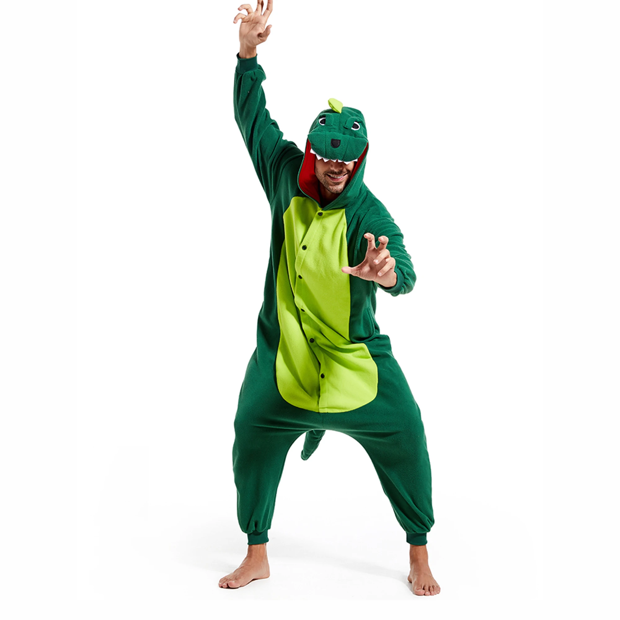 Dino Onesie Pajamas Adults Men One-Piece Hooded Sleepwears Halloween Christmas Cosplay Costumes Jumpsuit Pyjamas