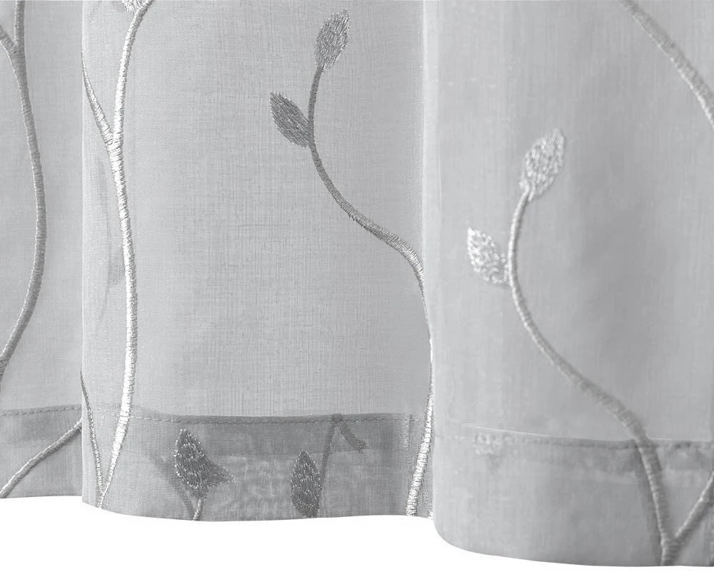 JINCHAN 2PCS Sheers Kitchen Curtains Rod Pocket Home Window Curtain Leaf Embroidery Voile Cafe Drapes Small Short Curtains 3