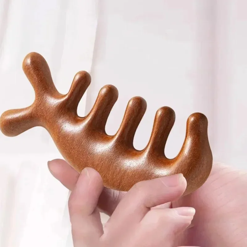 Meridian Massage Comb Five Teeth Stemless Chinese Acupuncture and Moxibustion Hair Comb Blood Circulation Sandalwood Practical