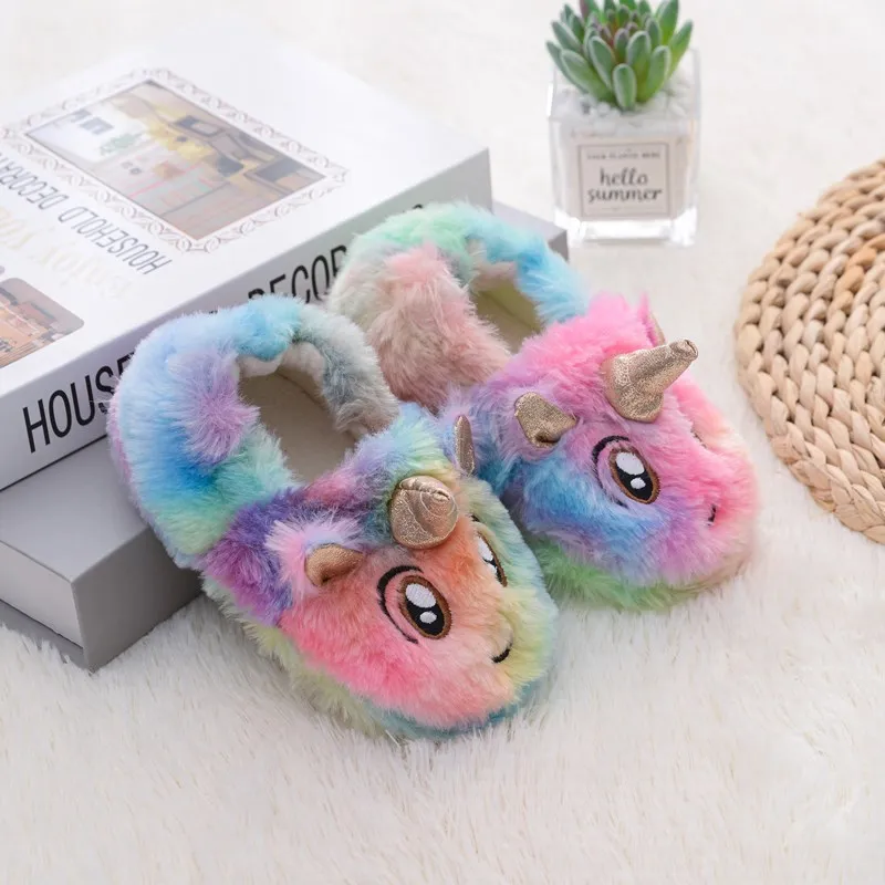 

2023 Winter Children's Slippers Boys Girls Home Slippers Cute Unicorn Rabbit Plush Fashion Shoes Comfortable Warm Winter Shoes