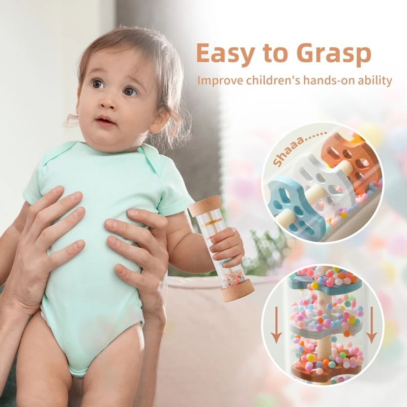 Montessori Baby Rain Stick Rainbow Hourglass Rain Music Rattle Baby Educational Toy Rainmaker Montessori Sensory Toys for Kids 4