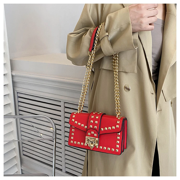 Sacs à main à rivets à petite chaîne pour femmes, sacoche à bandoulière assortie avec tout, sac de soirée de styliste de marque pour dames_voghion.com
