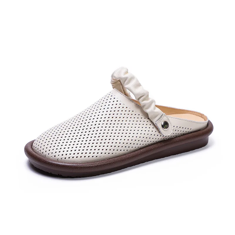 

Summer Women Sandals Fashion Concise Classics Ethnic Retro Genuine Leather Elastic Band Flat With Round Toe Casual Women Shoes