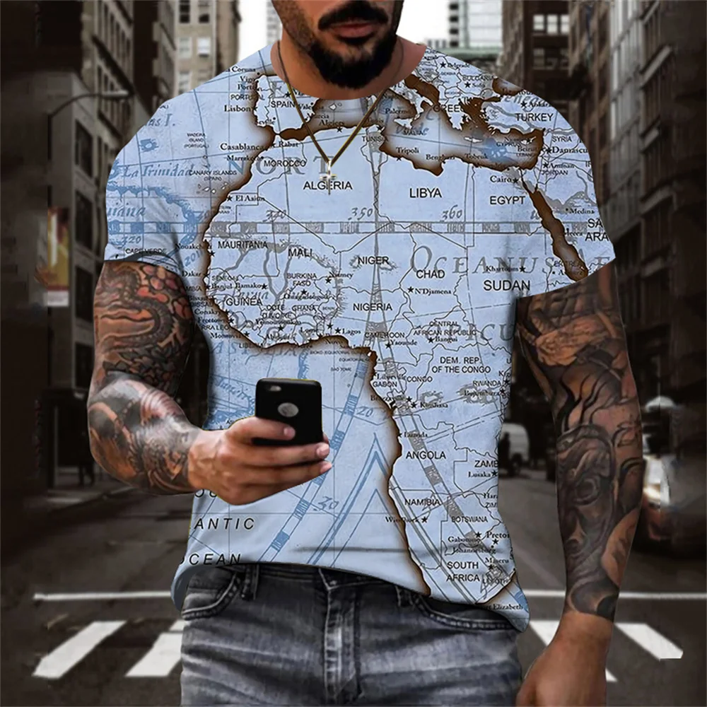 

Fun Map Pattern 3D Art Printing Series T-shirt Men's/Women's Summer Short Sleeve Oversized O Neck Casual Street Harajuku Top