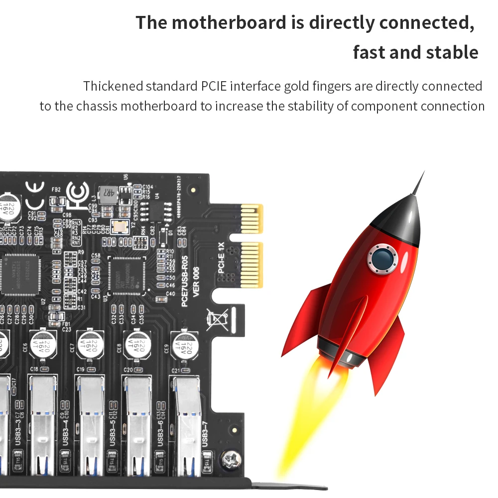 TISHRIC 데스크탑용 USB 3.2 Gen1 PCI 익스프레스 멀티플라이어, PCI E-7 포트, USB 3 허브 확장 어댑터 카드, PCI-E 1X 컨트롤러