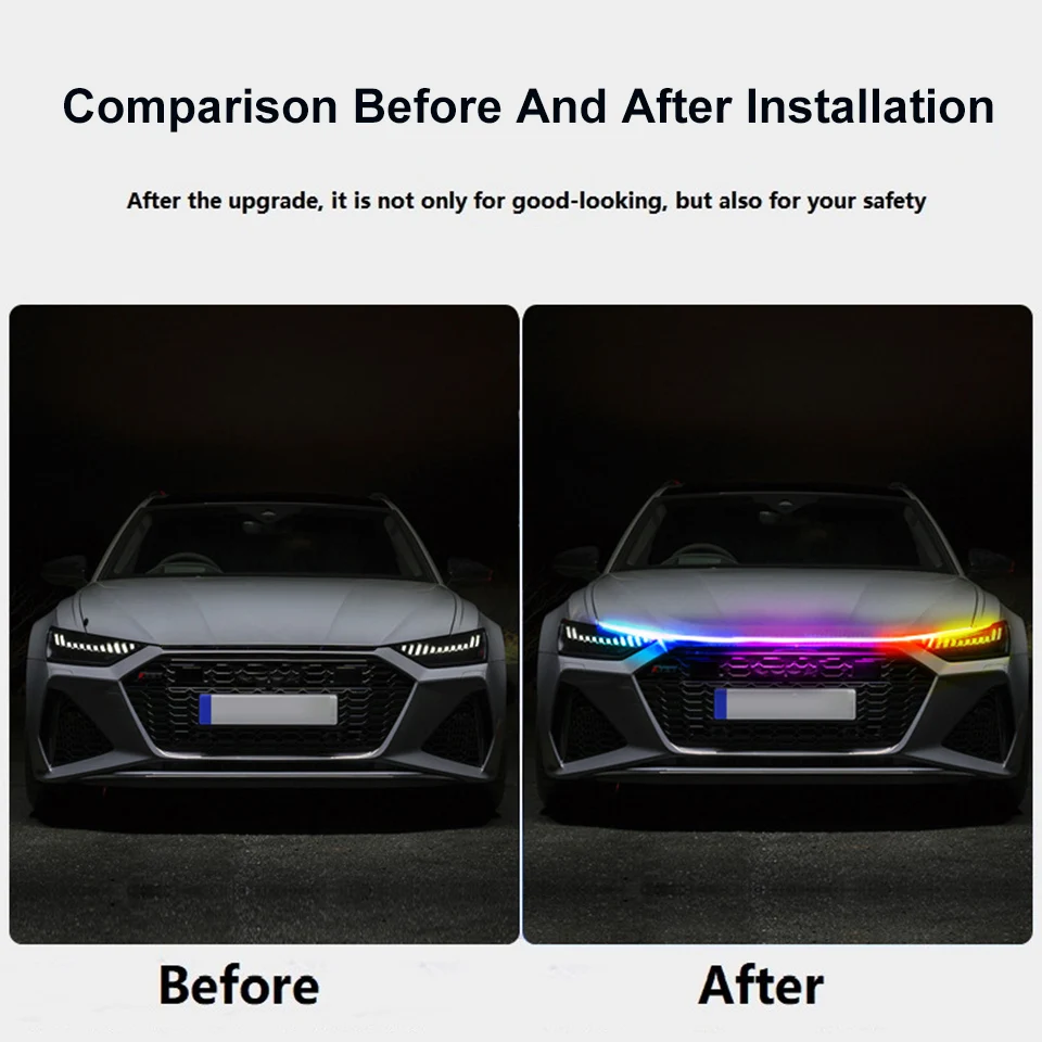 Bande lumineuse LED colorée pour capot de voiture avec clignotant, feux de  jour DRL, lampe frontale automatique, application à distance, style fluide  RVB, 12V - AliExpress