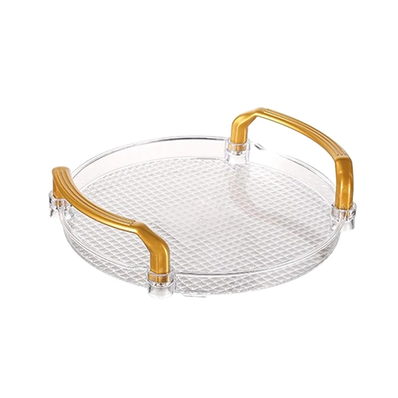Acrylic Clear Round Serving Tray Bathroom Vanity Tray Decorative Tray With Golden Handle For Coffee Table Office 6