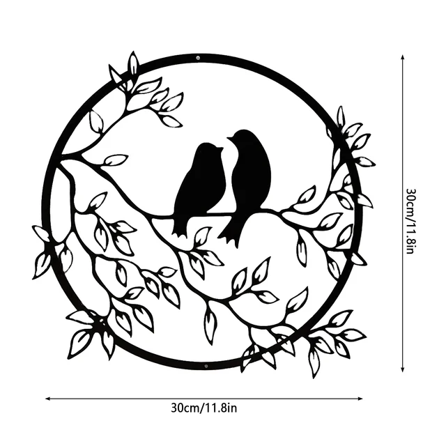 Silhouette d'Oiseaux sur Branche, Sculpture Murale en Métal Noir, Décor pour Bureau, Maison, Jardin, Chambre à Coucher, Salon 2