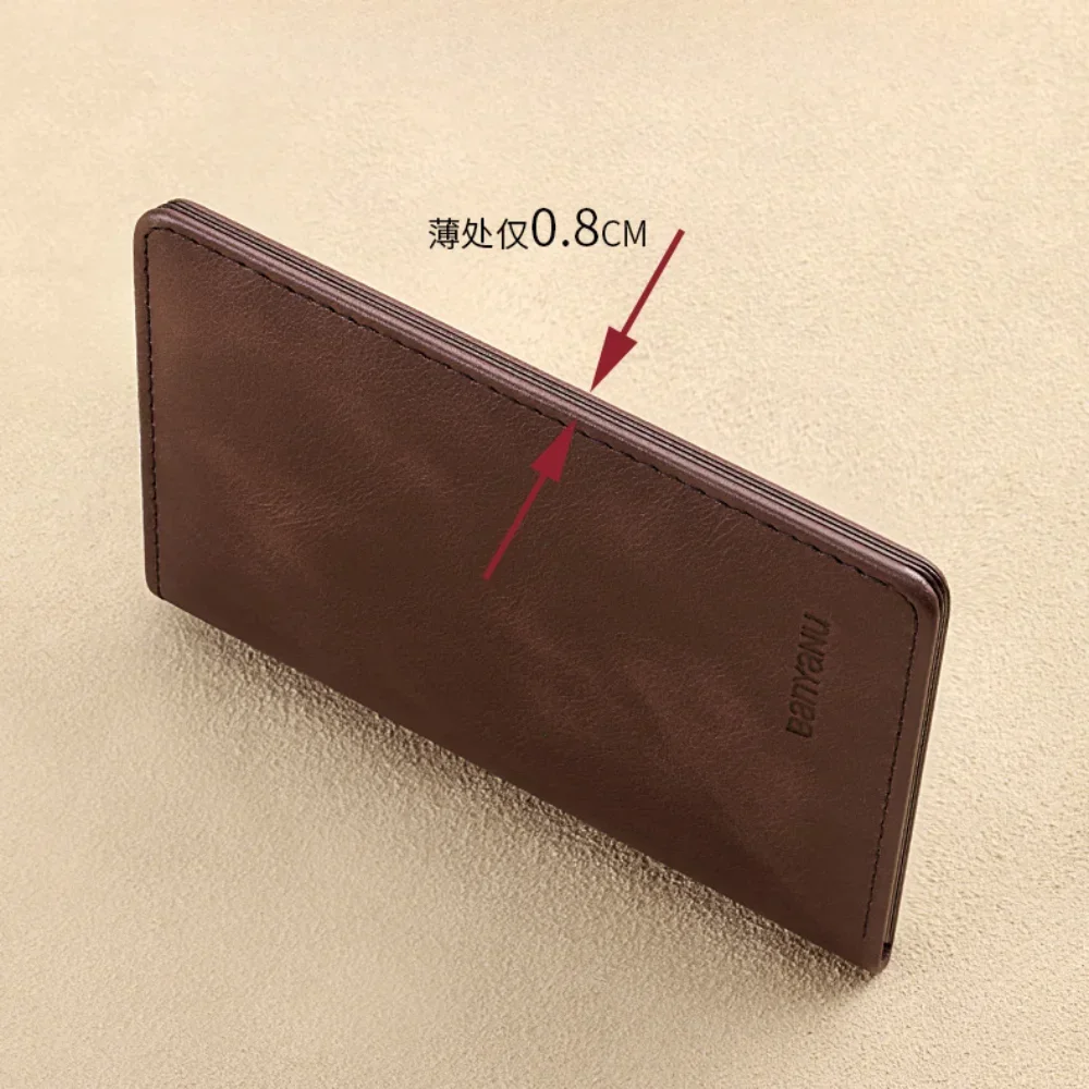 Premium Genuine Leather RFID Slim Vertical Wallet for Men - Minimalist Black/Card Holder