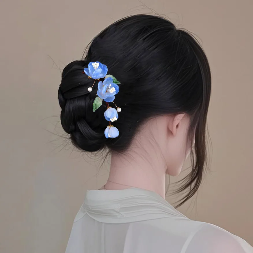블루 중국 스타일 헤어 빗 여성용 전통 머리핀 헤어 액세서리 Qipao Hanfu Updo 헤어 액세서리