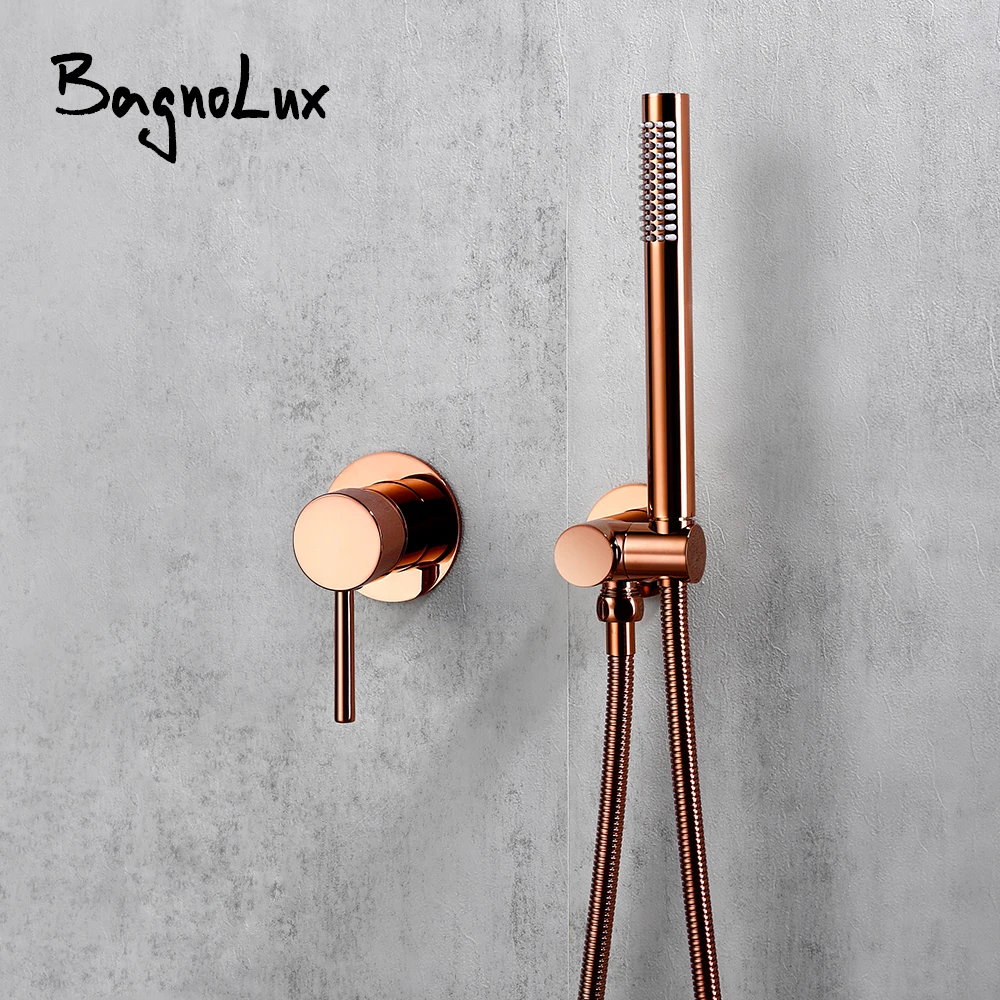 ระบบฝักบัวอาบน้ำแบบมือถือในห้องน้ำเครื่องผสมน้ำร้อนและน้ำเย็นทองคำสีกุหลาบฝักบัวมือจับเดี่ยว & ไม้สติ๊กท่อยาว1.5เมตรอ่างอาบน้ำ 1