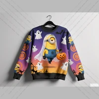 2025 Halloween Autumn Minions Print Women's Sweatshirt Sporty Casual Style With Plus Size Streetwear Trendy Hip-Hop Style