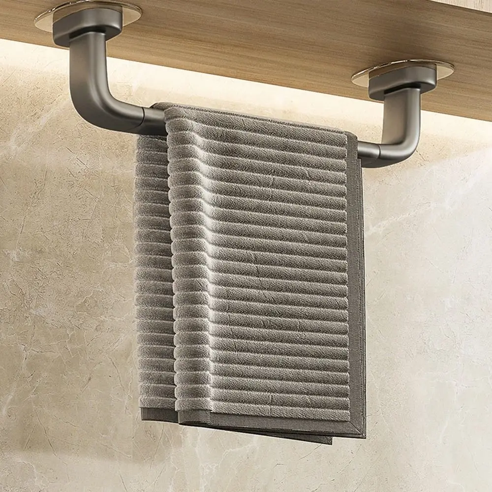 26/46cm Space Aluminum Wall Mounted Towel Rack Punch-free Bathroom Towel Bar Shower Room Hanger Holder Single Rod Useful