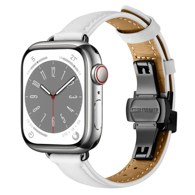 Slim Leather Strap for Apple Watch 9 8 7 45mm 41mm Ultra/2 49mm Women Bracelet Wristband 6 5 4 3 SE2 44mm 40mm 42mm 38mm Band