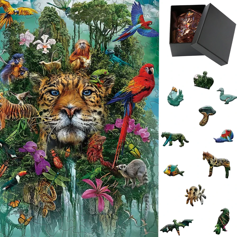 

Tiger Animal Forest Wooden Puzzle DIY Crafts Jigsaw Brain Trainer For Adults Kids Educational Gift Family Interactive Game
