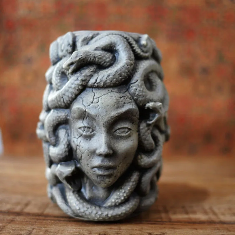 Moule en Silicone pour Vase et Pot de fleurs, en forme de serpent, reine Medusa, succulente, pour plâtre, ciment, béton, porte-stylo, en résine