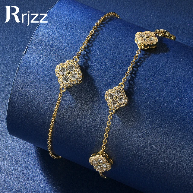 Bracelet trèfle à quatre feuilles porte-bonheur pour femme, en moissanite D-Color VVS1 certifiée Rrjzz, imitation diamant de laboratoire, coupe ronde 1