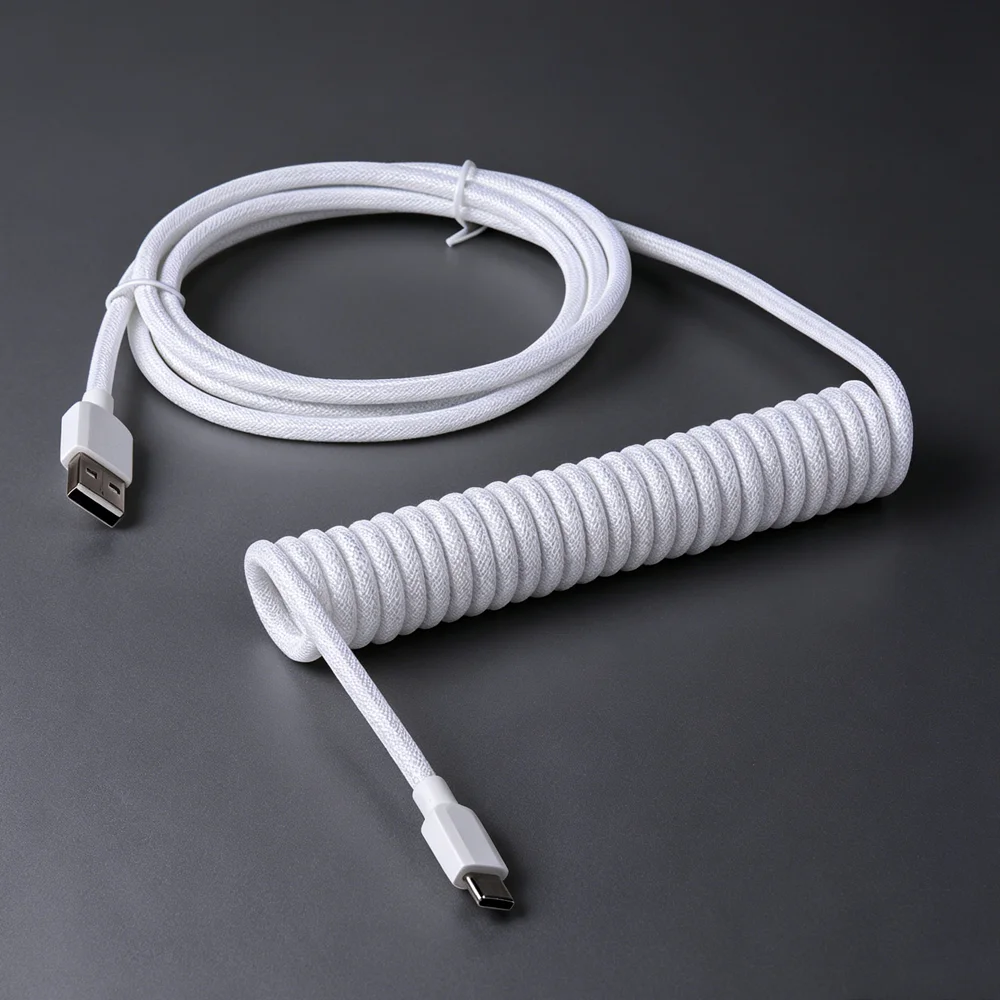 【LANO】화이트 블랙 레드-블랙 코일형 키보드 케이블 Type-C to USB 이중 슬리브 기계식 키보드 케이블 (기계식 키보드용)