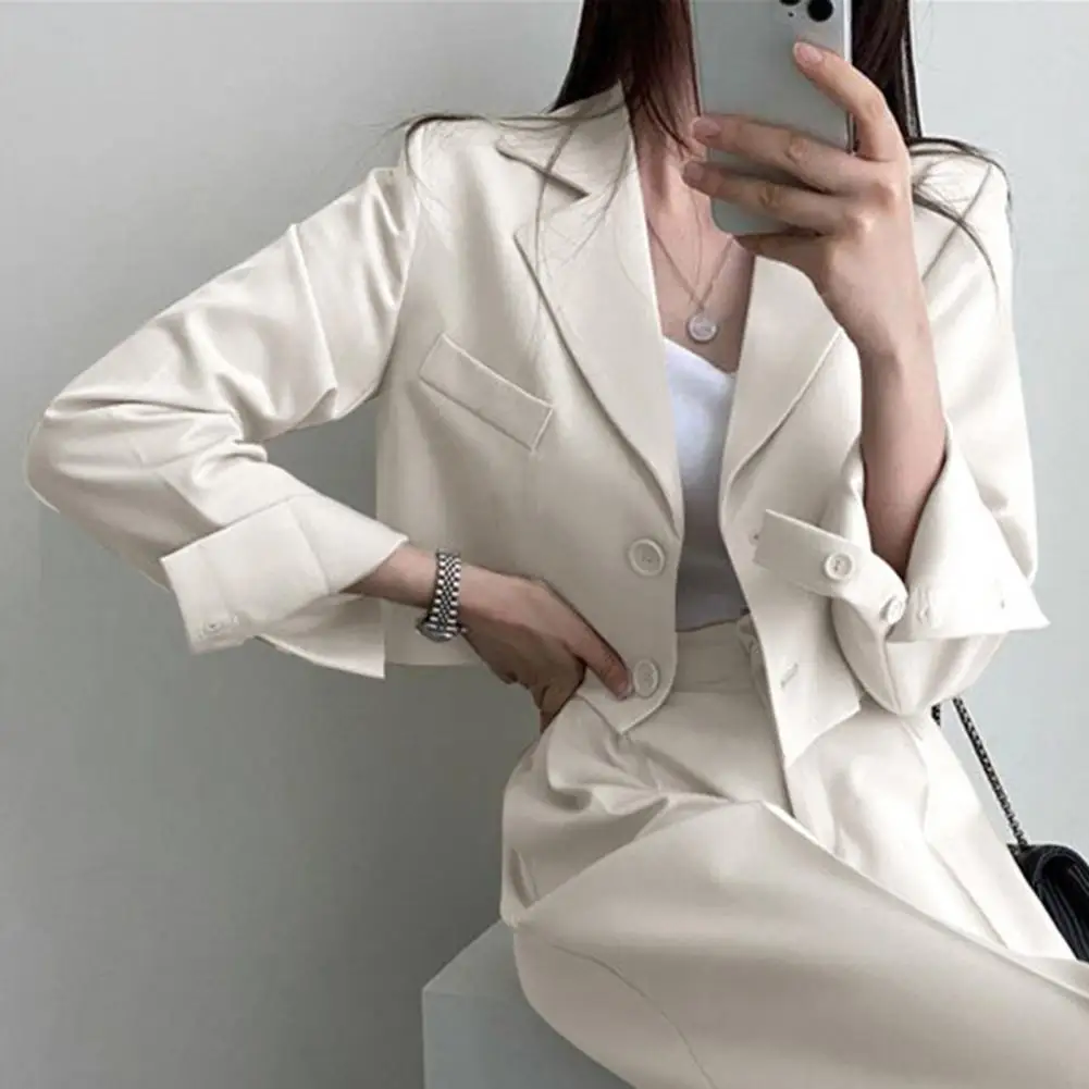 

Женский Костюмный пиджак, официальный женский однобортный костюм в деловом стиле, пиджак с элегантным воротником с лацканами и длинными рукавами, короткая длина для офиса