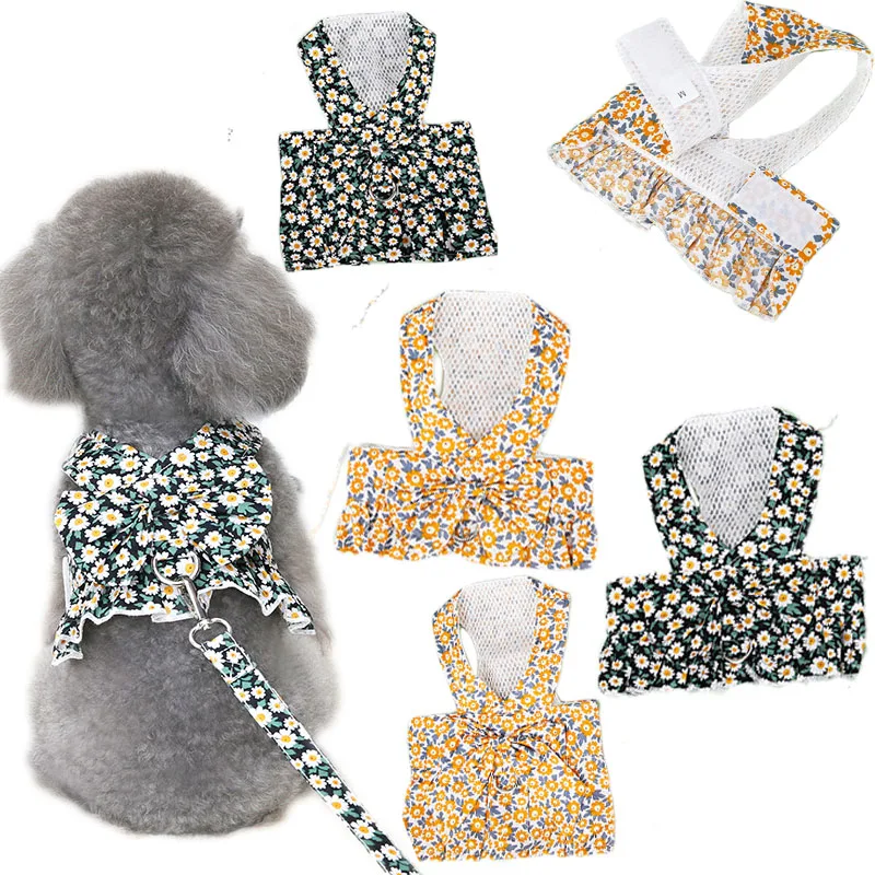 Flower Print Dog Harness And Leash Set Boys Girls Couple Of Chest