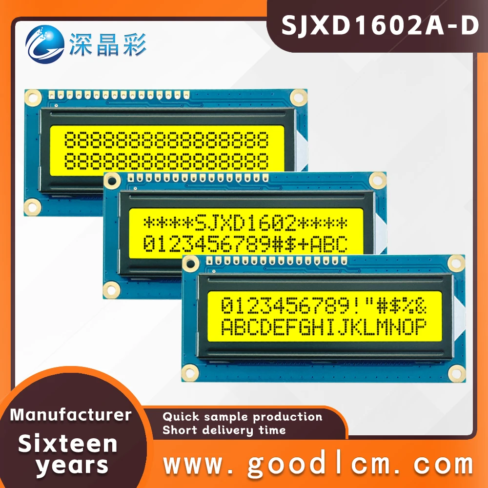 

Factory wholesale1602 lcd high definition STN Yellow Positive lcd display 16X2 IIC/SPI/6800 interface 5.0V/3.3V power supply