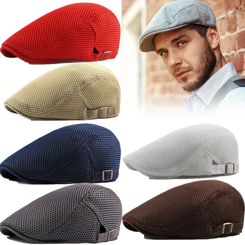 Beret Hat Breathable Hat Newsboy Cap Newsboy Hat Casual Hat Woolen Beret Men Summer Hats Breathable Mesh Caps Outdoor Sun Hats Flat Cap Adjustable Caps For Father Gift
