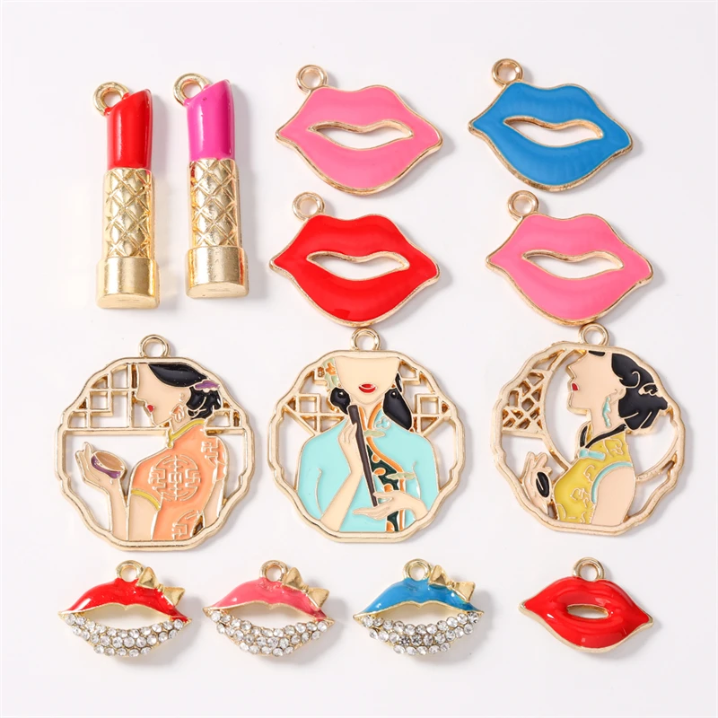 Duarte 20 Stück/Set Niedliche Emaille-Make-up-Anhänger in Form von roten Lippenstiften für Schmuckherstellung, Ohrringe, Halsketten, DIY-Bastelzubehör