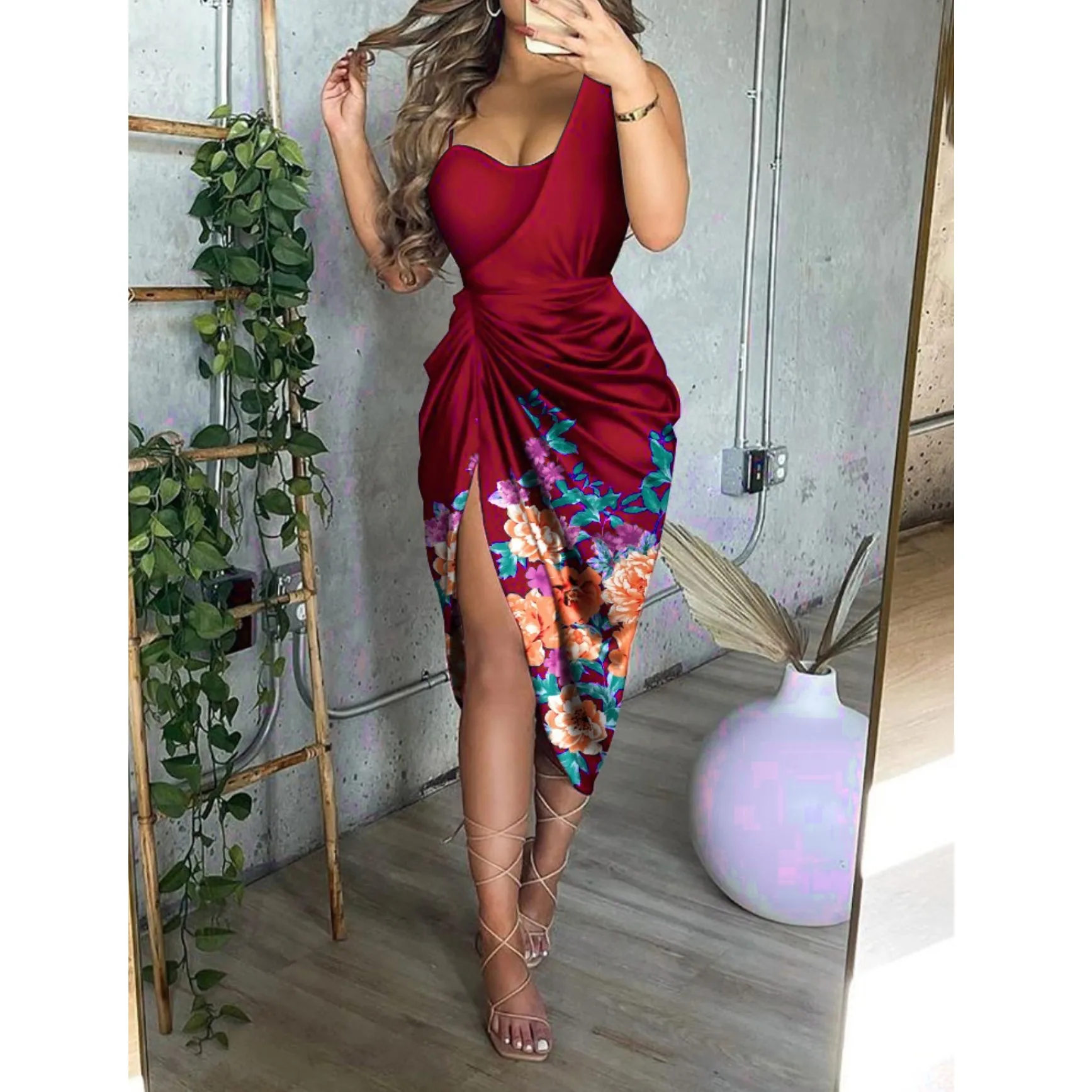 

Summer Sexy One-shoulder lrregular Women Dresses Office Ladies Temperament Dress 2022 Fashion Sequin Stitching Slim Party Dress