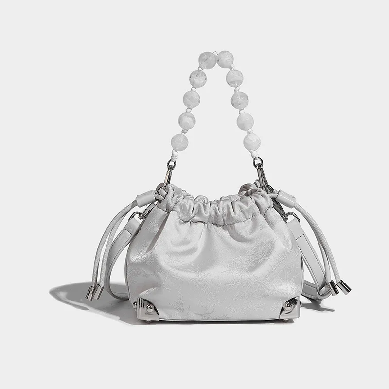 

Женская сумка-ведро на плечо, новинка 2024, сумки в китайском стиле из искусственной кожи в форме облака, женские сумки-мессенджеры, дамские сумочки с мини-ручками и бусинами