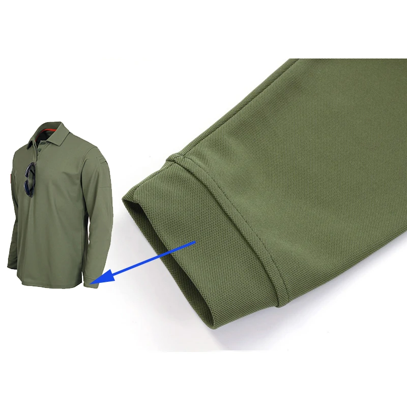 Men's Tactical Long Sleeve Polo Shirt Quick Dry Elastic Breathable T-Shirt for Hiking Camping Spring Pullover Outdoor Clothes