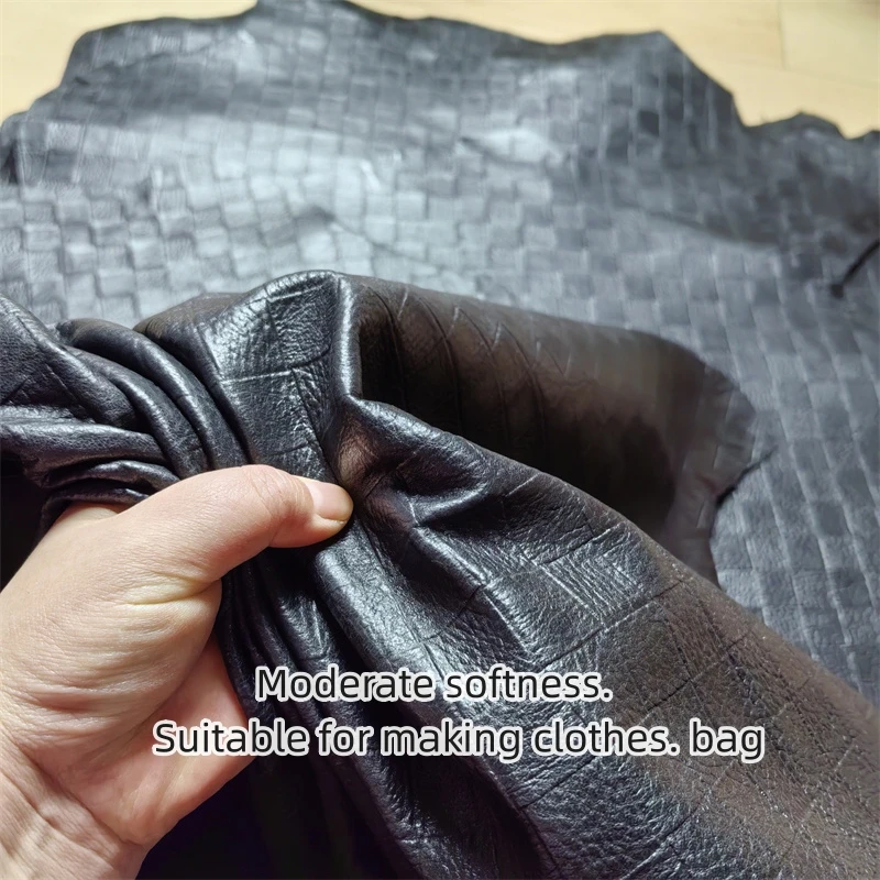 Premium Black Sheepskin Leather Fabric - Genuine Handmade Material