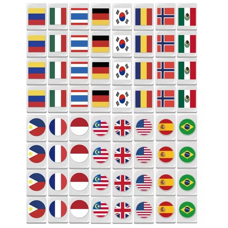64+1 Mahjong Blocks 64 Pcs Mahjong Seaside Escape Tile Game Pattern of Flag Ball Battle Chee Chess Toys