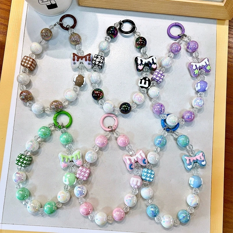 Elegant Anti-Lost Beaded Phone Charm Wrist Strap with Bow Accent