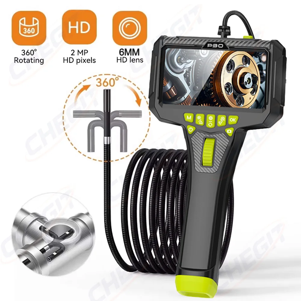 NEW 5-inch screen 360 ° steering 6mm lens endoscope HD camera automotive maintenance engine industrial pipeline detector 1